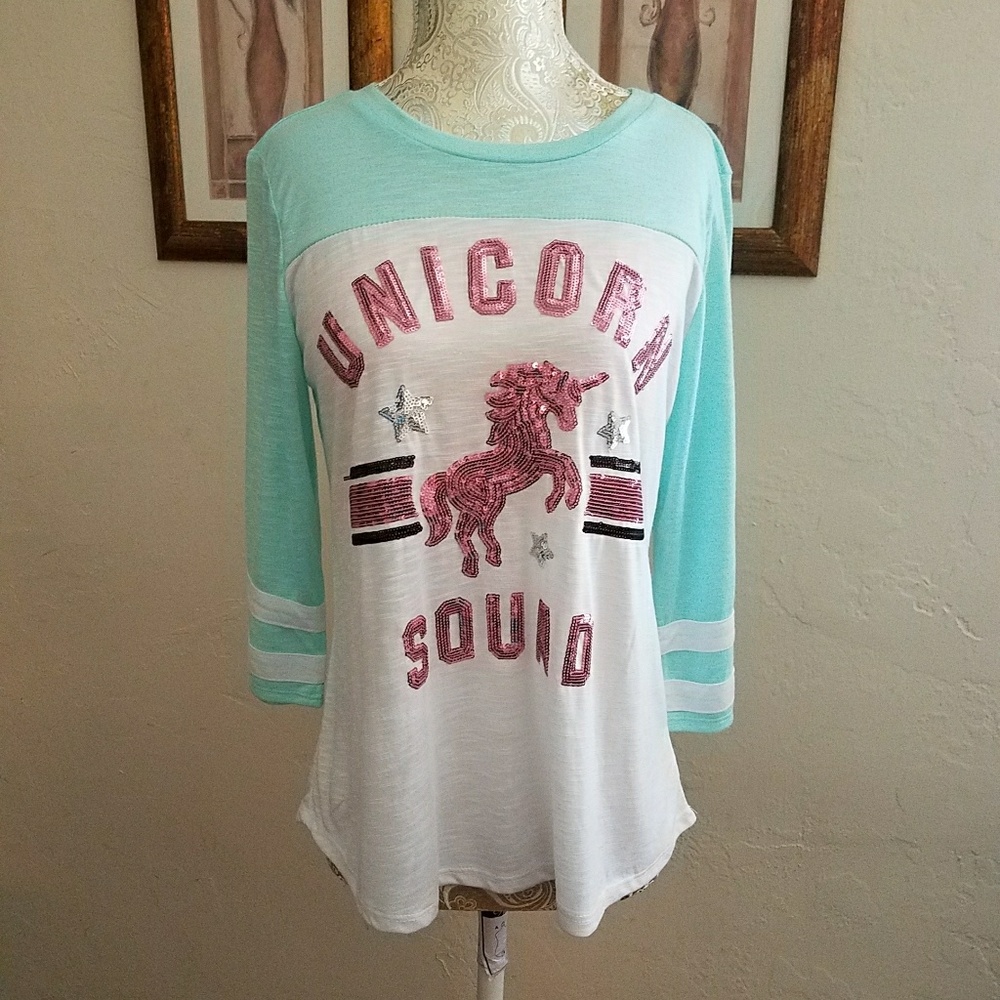 Girls Plus Size Sequined Unicorn Baseball Tee